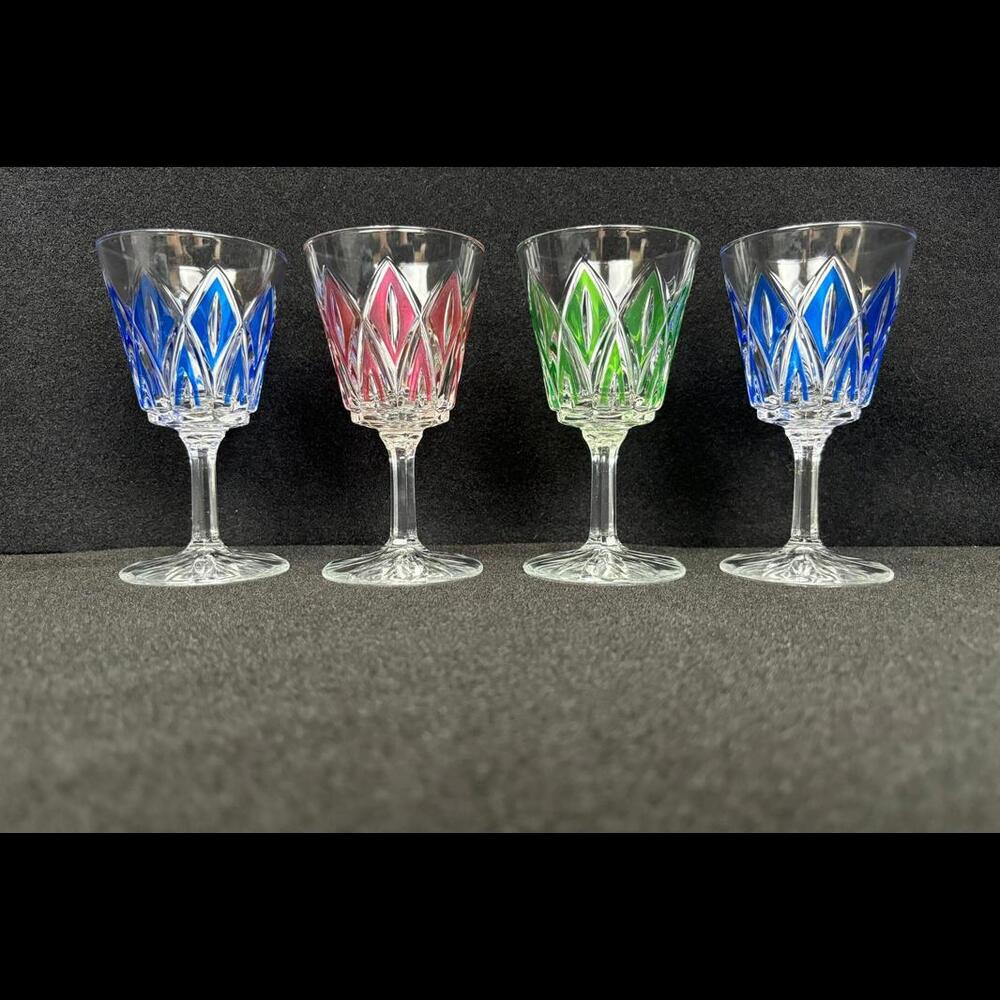 Vintage VMC Reims Harlequin Crystal Diamond Pattern Cordial Glasses, Set of 4